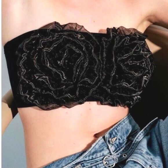 NWT ZARA Organza Bandeau Crop Flower Maxi Top size M - Picture 1 of 7